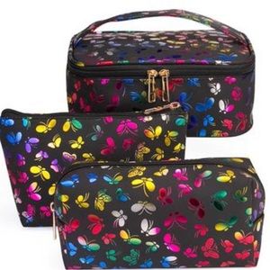 Colorful 3 Piece Metallic Butterfly Cosmetics Case Set